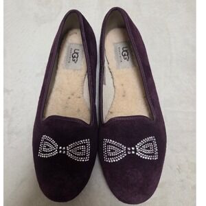 UGG AUSTRALIA ALLOWAY BURGUNDY SUEDE CRYSTAL BOW LOAFERS WOMENS SIZE 7